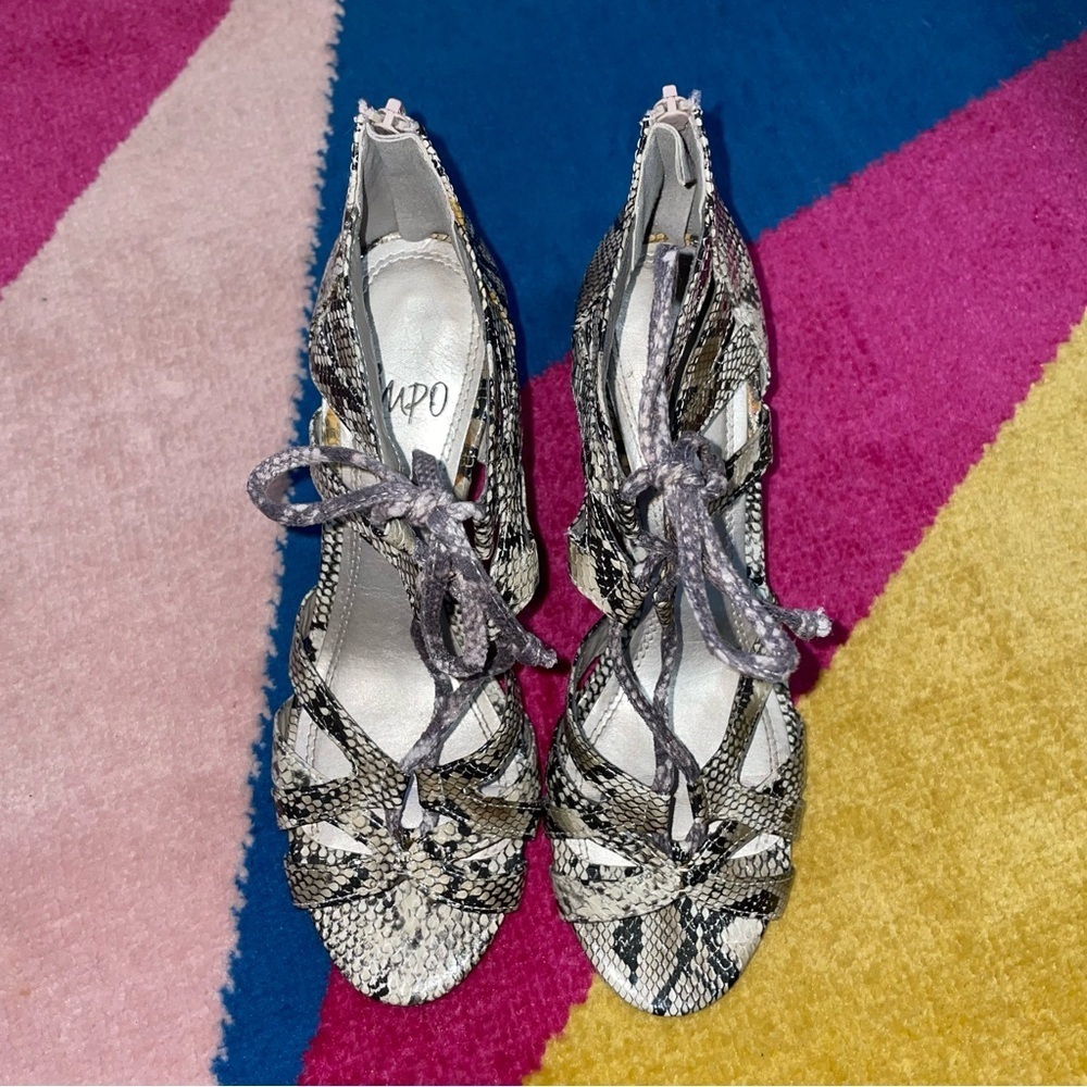 Impo Snakeskin Lace Up Ankle Heels Size 7